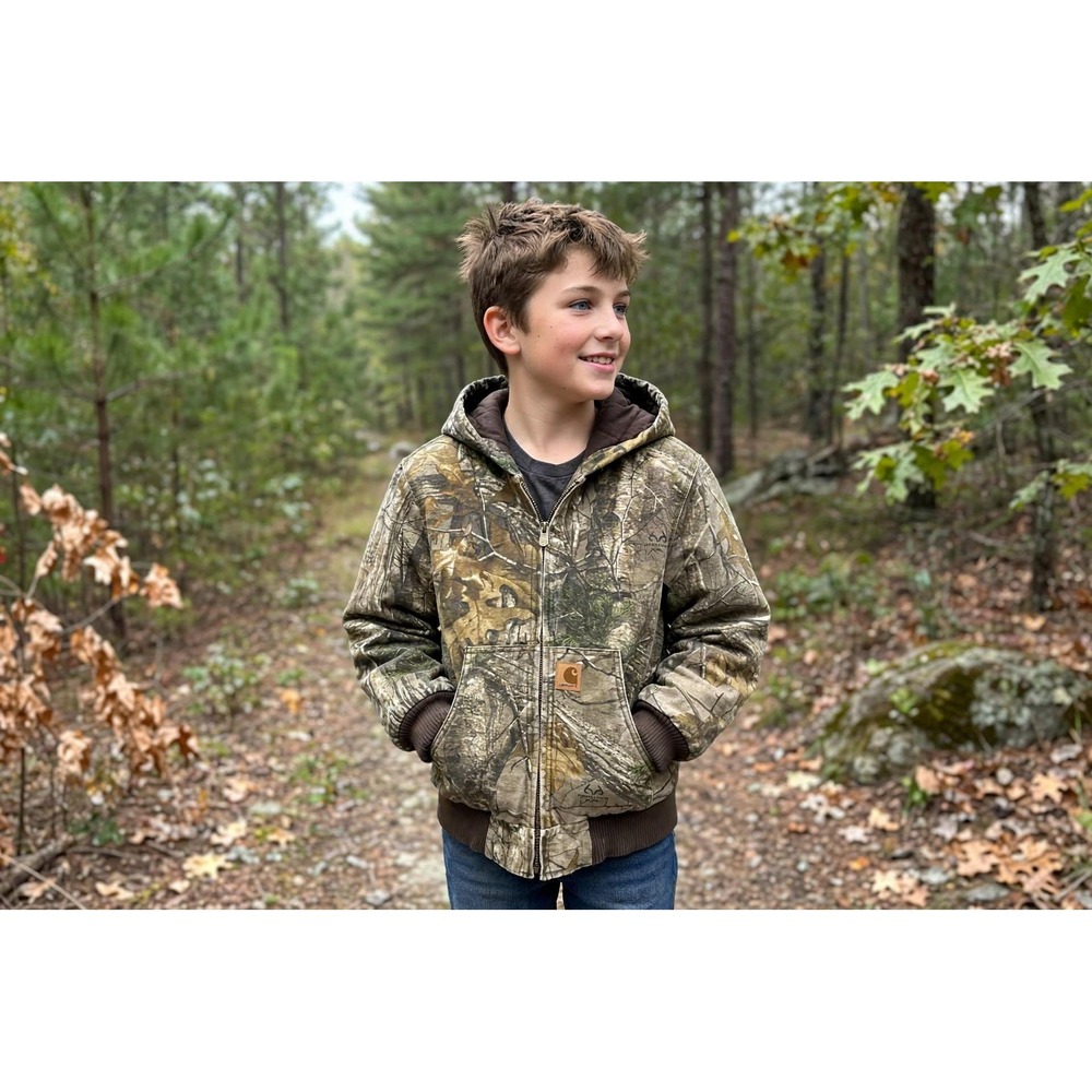 Carhartt Boys Medium 10-12 Camo Full Zip Hooded Cold Weather Jacket Realtree